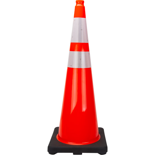 C&ocirc;ne de signalisation de premi&egrave;re qualit&eacute;, 36", Orange, Bande(s) r&eacute;fl&eacute;chissante(s) 4" & 6" Equipex