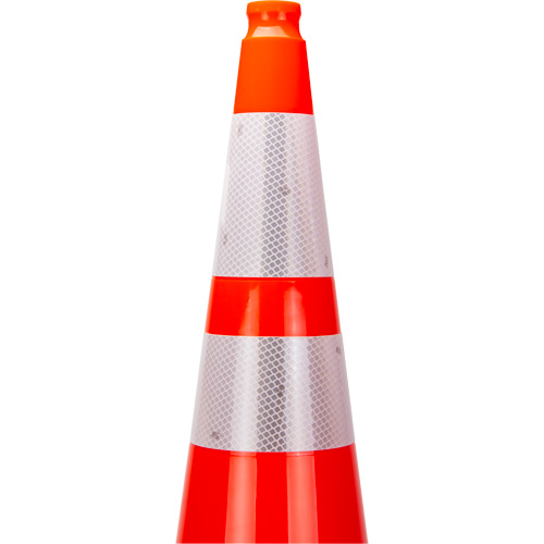 C&ocirc;ne de signalisation de premi&egrave;re qualit&eacute;, 36", Orange, Bande(s) r&eacute;fl&eacute;chissante(s) 4" & 6" Equipex