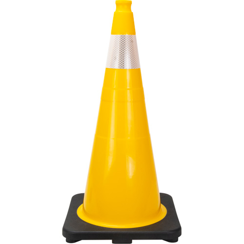C&ocirc;ne de signalisation de premi&egrave;re qualit&eacute;, 28", Jaune, Bande(s) r&eacute;fl&eacute;chissante(s) 4" Equipex