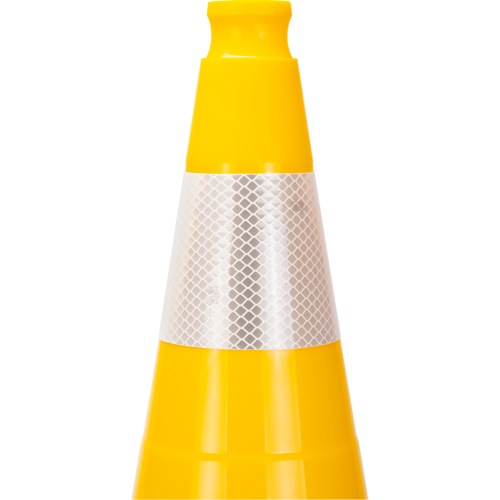 C&ocirc;ne de signalisation de premi&egrave;re qualit&eacute;, 28", Jaune, Bande(s) r&eacute;fl&eacute;chissante(s) 4" Equipex