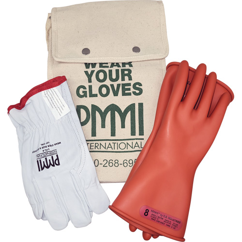 Rubber Electrical Insulating Glove Kit, ASTM Class 0, Size 8, 11" L Equipex