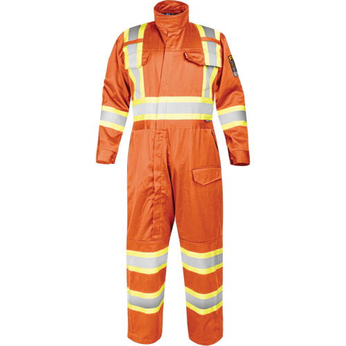 Fire-Resistant Coverall with High-Visibility Bands, Size Small, Orange Equipex