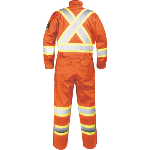 Fire-Resistant Coverall with High-Visibility Bands, Size Small, Orange Equipex