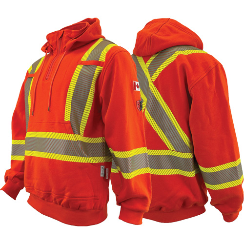Chandail &agrave; capuchon ignifug&eacute;/r&eacute;sistant &agrave; l'arc &eacute;lectrique avec fermeture &agrave; glissi&egrave;re au quart Atlas Guardian, Hommes, T-petit, Orange haute visibilit&eacute;, 18 cal/cm² Equipex