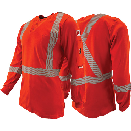 Chandail &agrave; manches longues ignifuge et r&eacute;sistant &agrave; l'arc &eacute;lectrique avec bandes de 2" Henley Atlas Guardian, T-petit, Orange haute visibilit&eacute; Equipex