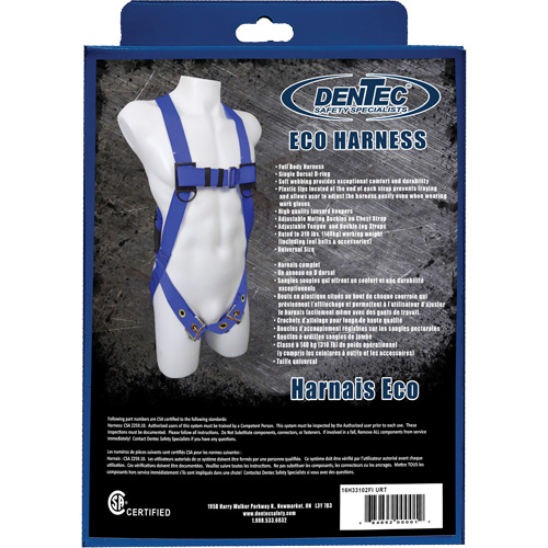 Harnais de s&eacute;curit&eacute; ECO dans une boîte de vente au d&eacute;tail, Certifi&eacute;e CSA, Classe A, Cap. 352 lb Equipex