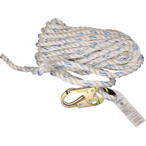 Cordage de s&eacute;curit&eacute; verticale avec mousqueton de 3/4" et cosse cœur Equipex