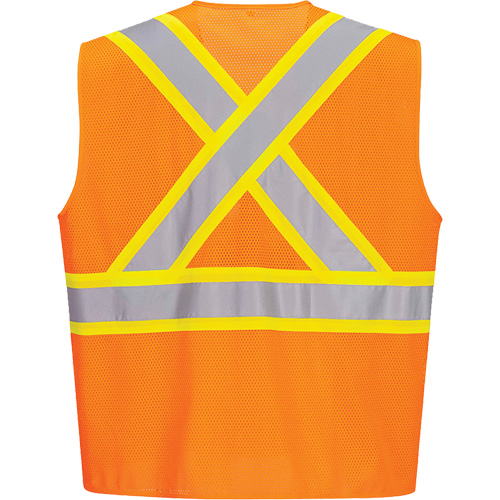 Contrast-Striped Safety Vest, High Visibility Orange, Small, Polyester Equipex