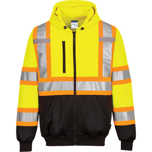 Contrast-Striped Safety Hoodie, Small, Black/High Visibility Lime-Yellow Equipex