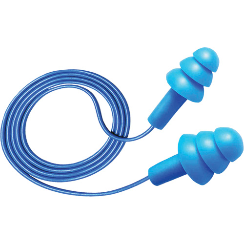 Bouchons d'oreilles d&eacute;tectables et r&eacute;utilisables Hush 50-25, Avec cordon, Taille unique, Vrac - Boîte, NRR dB 25 Equipex