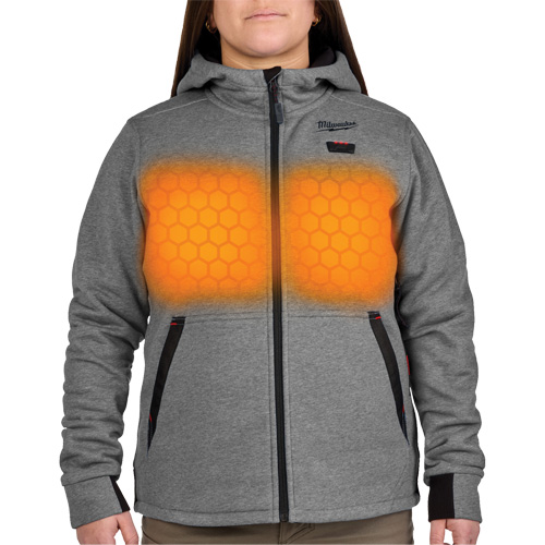 Chandail &agrave; capuchon chauffant M12 avec pile, Femmes, Grand, Gris, Poly-coton Equipex