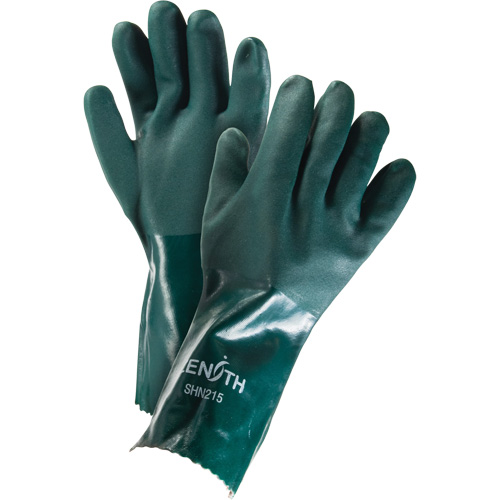 Double Dipped Green Gloves, 14" L, PVC, Cotton Jersey Inner Lining, 70-mil Equipex