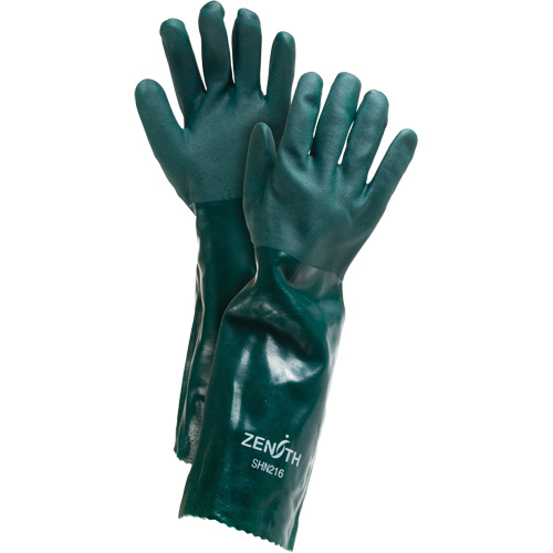 Double Dipped Green Gloves, 18" L, PVC, Cotton Jersey Inner Lining, 70-mil Equipex