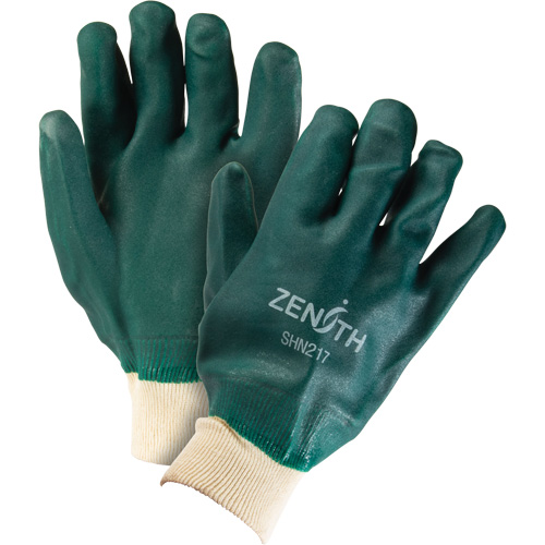 Double Dipped Green Gloves, 10" L, PVC, Cotton Jersey Inner Lining, 70-mil Equipex