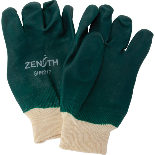 Double Dipped Green Gloves, 10" L, PVC, Cotton Jersey Inner Lining, 70-mil Equipex