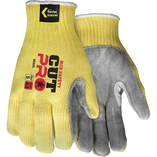 Gants de travail r&eacute;sistant &agrave; la coupe CutPro avec paume en cuir fendu, Taille Petit, Calibre 7, Enveloppe en Kevlar, ASTM ANSI niveau A3 Equipex
