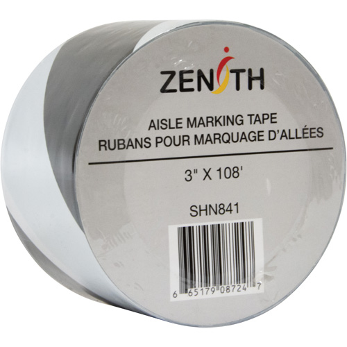 Aisle Marking Tape, 3" x 108', PVC, Black and White Equipex