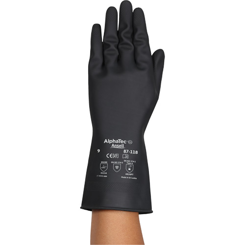 AlphaTec&reg; 87-118 Chemical-Resistance Gloves, Size Small/7, 12.6" L, Rubber Latex, Cotton Inner Lining, 31-mil Equipex
