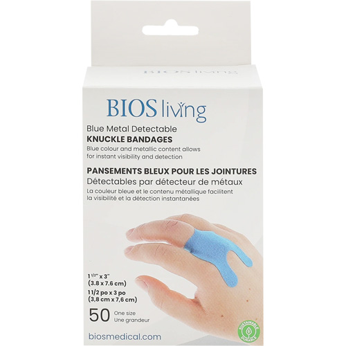 Bandages bleus, Jointures, 3", Tissu d&eacute;tectable, St&eacute;rile Equipex