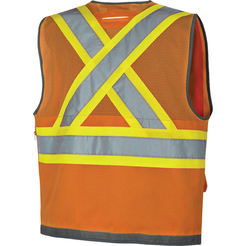 Veste de s&eacute;curit&eacute; pour arpenteur Pioneer avec fermeture &agrave; glissi&egrave;re et dos en maille, Orange haute visibilit&eacute;, Petit, Polyester Equipex