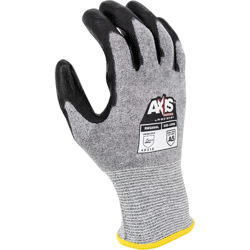 Gants de travail r&eacute;sistants &agrave; la coupe, compatibles avec &eacute;crans tactiles RWG566 AXIS, Taille T-petit, Calibre 18, Rev&ecirc;tement Polyur&eacute;thane, Enveloppe en Acier inoxydable/PEHP, ASTM ANSI niveau A5/EN 388 niveau E Equipex