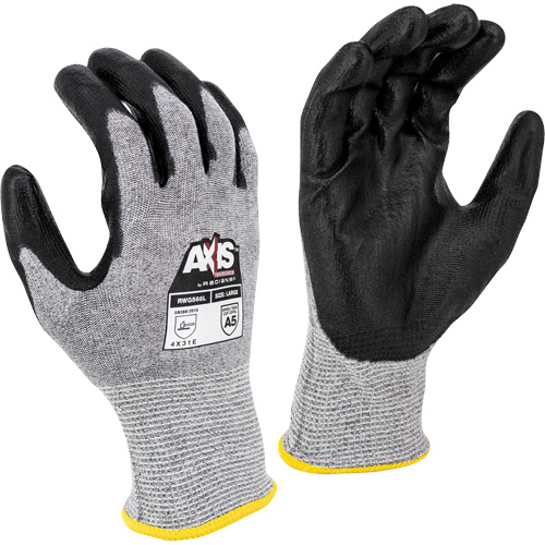 Gants de travail r&eacute;sistants &agrave; la coupe, compatibles avec &eacute;crans tactiles RWG566 AXIS, Taille T-petit, Calibre 18, Rev&ecirc;tement Polyur&eacute;thane, Enveloppe en Acier inoxydable/PEHP, ASTM ANSI niveau A5/EN 388 niveau E Equipex