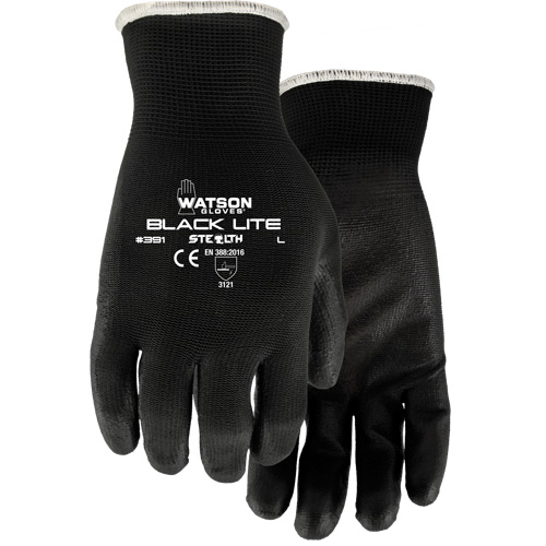 391 Stealth Black Lite Gloves, X-Small, Polyurethane Coating, Polyester Shell Equipex