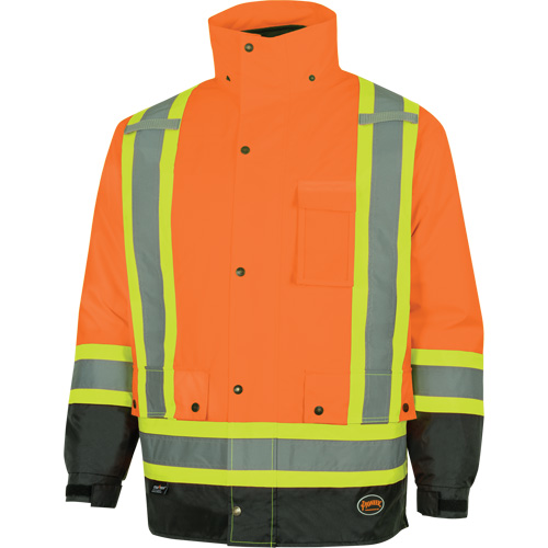 5056 Pioneer&reg; Yukon 7-in-1 Waterproof Winter Safety Parka, Polyester, Black/High Visibility Orange, X-Small Equipex