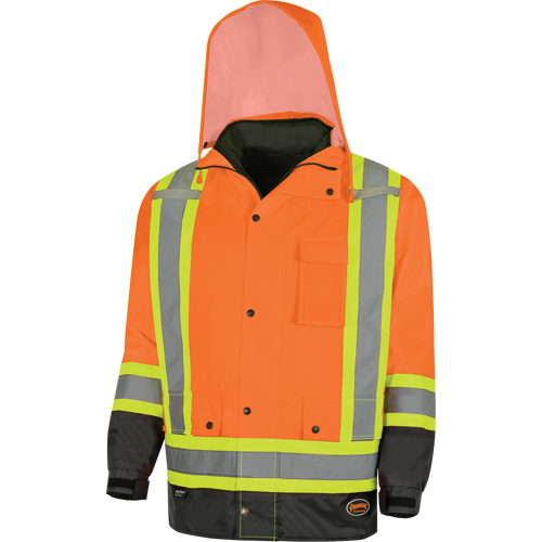 5056 Pioneer&reg; Yukon 7-in-1 Waterproof Winter Safety Parka, Polyester, Black/High Visibility Orange, X-Small Equipex