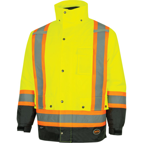 5057 Pioneer&reg; Yukon 7-in-1 Waterproof Winter Safety Parka, Polyester, Black/High Visibility Lime-Yellow, X-Small Equipex