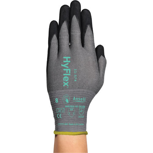 Gants r&eacute;sistants &agrave; la coupe HYFLEX 11-574, Taille 5/2T-petit, Calibre 21, Rev&ecirc;tement Mousse de nitrile, Enveloppe en Intercept, ASTM ANSI niveau A4/EN 388 niveau D Equipex
