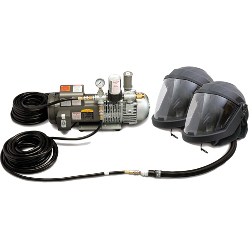 Syst&egrave;me de casque et de protection respiratoire &agrave; adduction d'air DEFENDER pour 2 travailleur Equipex