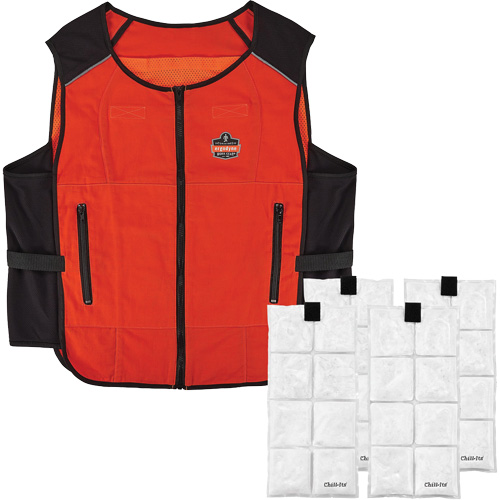 Chill-Its 6260 Lightweight Phase Change Cooling Vest with Rechargeable Packs, Small/Medium, Orange Equipex