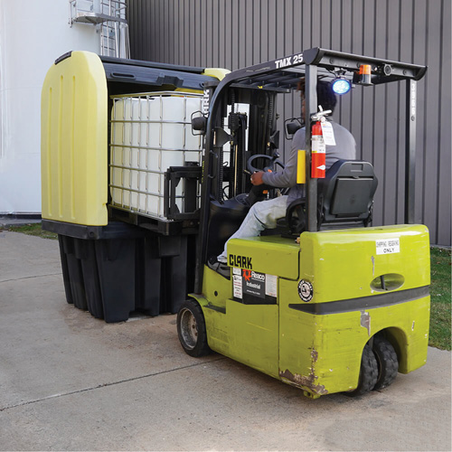 Yellow Roll Top Hardcover Spill Pallet, 65" L x 65" W x 101" H, 5000 lbs. Load Capacity Equipex