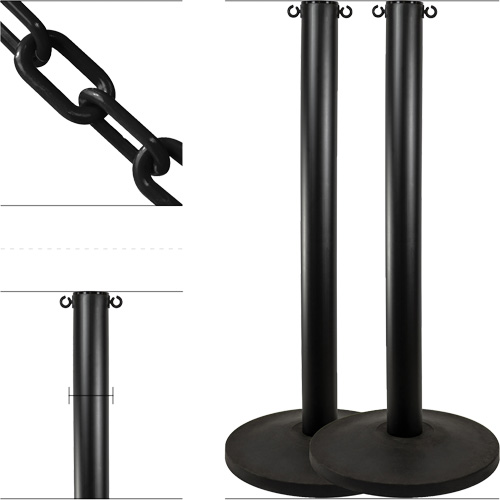 Ensemble de montants industriels avec chaîne en plastique, Hauteur de 37", Noir Equipex