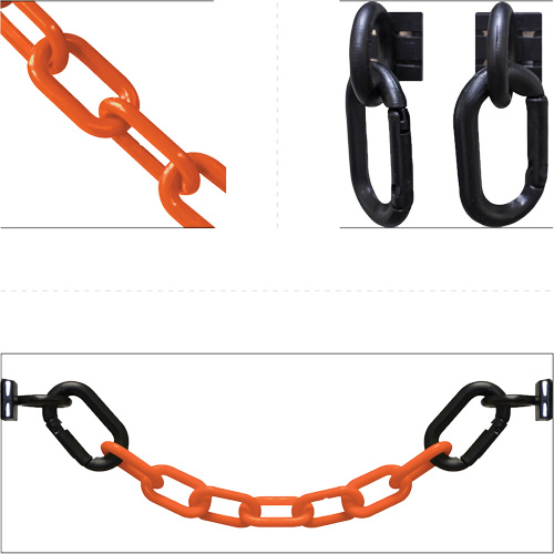 Ensemble de barri&egrave;re &agrave; chaîne magn&eacute;tique pour l'entrep&ocirc;t, Orange, Maillon de 2", 15' de long Equipex