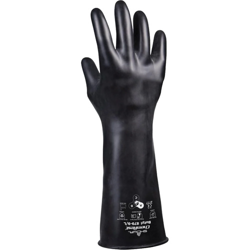 879 Acid-Resistant Gloves, Size Medium/8, 14" L, Butyl Rubber, 28-mil Equipex