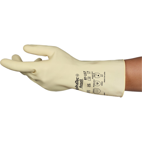 Gants naturels et l&eacute;gers AlphaTec 87-137, Taille 7, 11,8" lo, Latex de caoutchouc, 16 mils Equipex