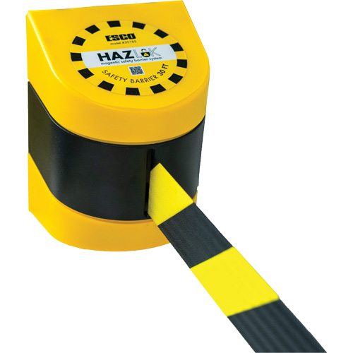 HAZLOK Safety Barrier System, Plastic, Magnetic Mount, 30', Black and Yellow Tape Equipex
