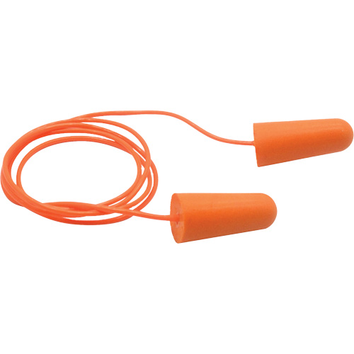 Bouchons d'oreilles coniques jetables en mousse de PU orange SEALTEC33, Vrac - Sac en poly, Avec cordon Equipex