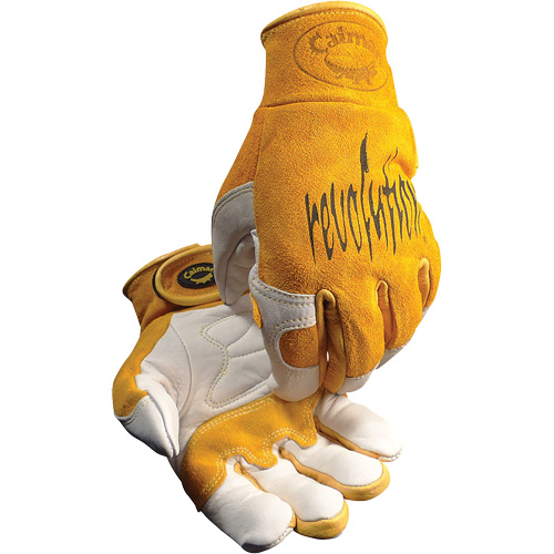 Gants de soudeur TIG/MIG de premi&egrave;re qualit&eacute; Caiman avec fermeture &agrave; boucles & crochets, Cuir de vache refendu, Taille T-Grand Equipex