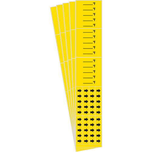 Marqueurs de tuyau avec espace vierge suivi du symbole °F , Autocollant, 2-1/4" h x 14" la, Noir sur jaune Equipex