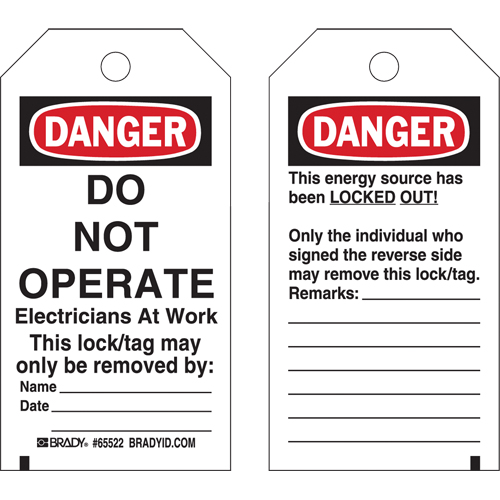 Lockout Tags, Plastic, 3" W x 5-1/2" H, English Equipex