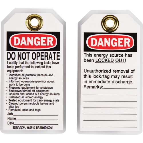 &eacute;tiquettes de verrouillage, Plastique, 3" la x 5-1/2" h, Anglais Equipex