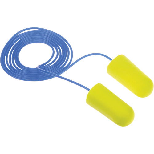 Bouchons d'oreilles n&eacute;on jaune E-A-Rsoft, Vrac - Sac en poly, Grand, Avec cordon Equipex