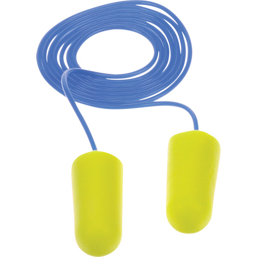 Bouchons d'oreilles n&eacute;on jaune E-A-Rsoft, Vrac - Sac en poly, Grand, Avec cordon Equipex
