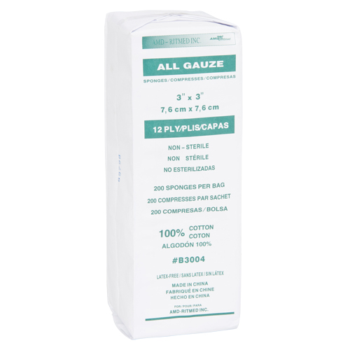 Gauze Sponges, Pad, 3" L x 3" W, Medical Device Class 1 Equipex