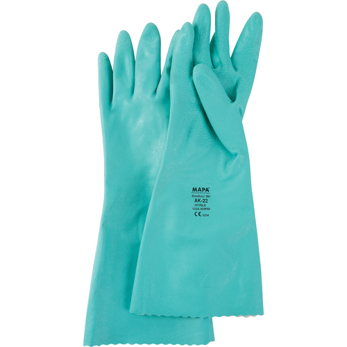 StanSolv&reg; Embossed Z-Pattern Grip Gloves, Size Small/7, 14" L, Nitrile, Interlock Inner Lining, 11-mil Equipex