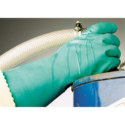 Gants &agrave; prise emboss&eacute;e &agrave; motif en Z StanSolv, Taille Moyen/8, 14" lo, Nitrile, Doublure en Interlock, 11 mils Equipex