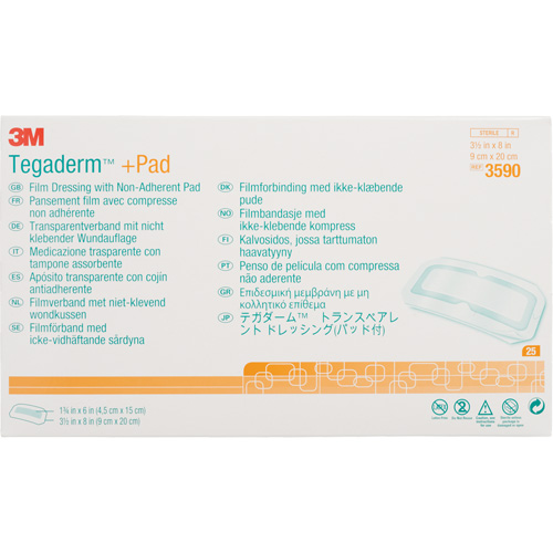 Pansement transparent Tegaderm avec tampon absorbant, Rectangulaire/carr&eacute;e, 8", Plastique, St&eacute;rile Equipex